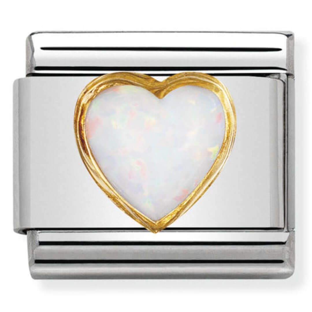 Nomination Gold Heart White Opal (Birthstone of October)