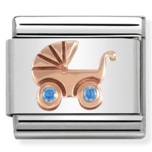 Nomination Rose Gold Pram with Light Blue CZ