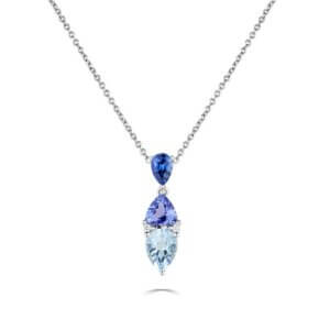 Aquamarine, Tanzanite and Blue sapphire Pendant made in 18ct White Gold