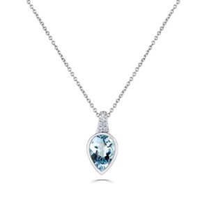 Aquamarine and Diamond Pear Shaped Bezel set Pendant made in 18ct White Gold