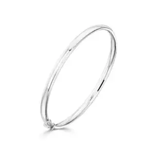 4mm Oval Solid Bangle with Hinge made in 9ct White Gold