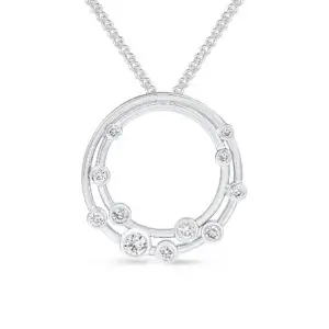 18CT White Gold Rubover Round Diamond Bubble Double Circle Slider Pendant 18mm