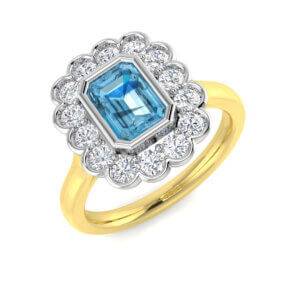 Pre-Owned 9 Yellow Gold Sky Blue Topaz & Diamond Cluster Ring