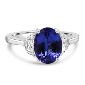 Pre-Owned 18ct White Gold Tanzanite and Half Moon Diamond Sides