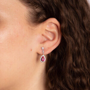 Diamonfire Red Zirconia Teardrop Earrings with Pave Surround