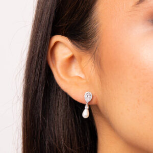 Diamonfire Teardrop Zirconia & Shell Pearl Drop Earrings