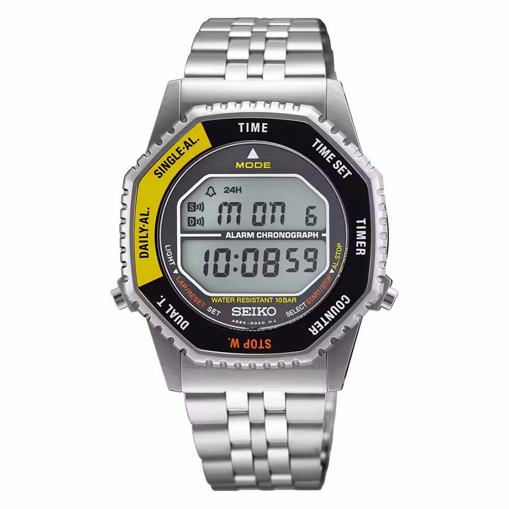 Seiko Men&rsquo;s Digital Quartz Watch in Black & Yellow SMGG17P1