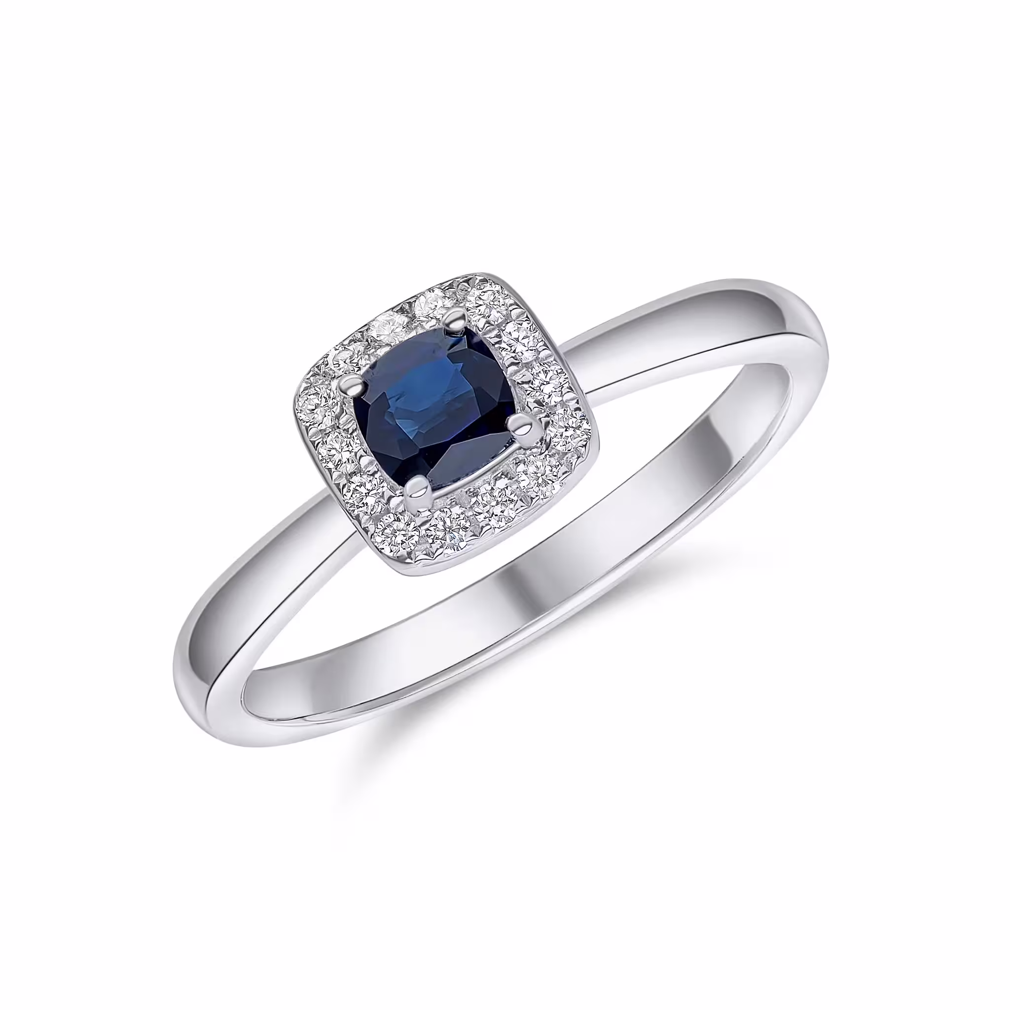 Pre-Owned 18ct White Gold Cushion Sapphire & Diamond Cluster Ring