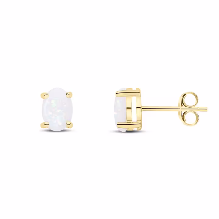 Pre-Owned 9ct Yellow Gold Oval Opal Claw Stud Earrings 7x5mm