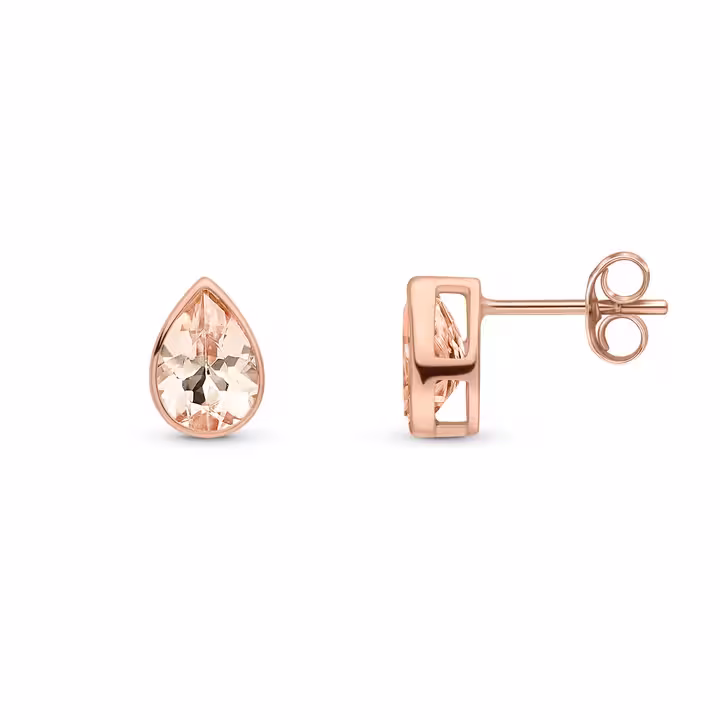 Pre-Owned 9ct Rose Gold Pear Shaped Morganite Rubover Stud Earrings 7x5mm