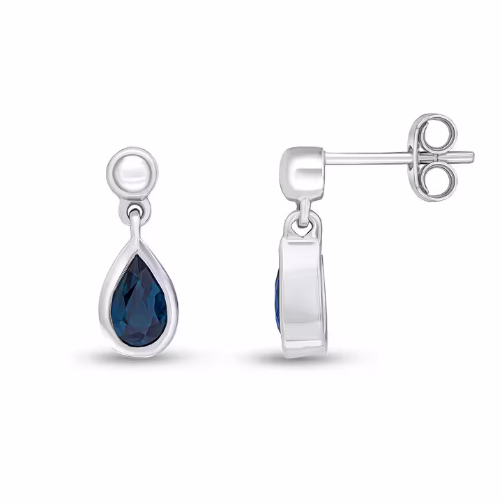Pre-Owned 9ct White Gold Pear Shaped Sapphire Drop Earrings 6x4mm