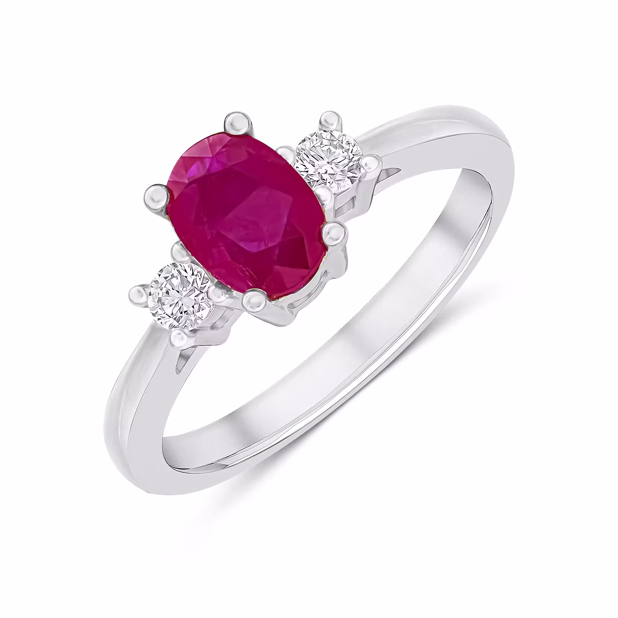 Pre-Owned 9ct White Gold Ruby & Diamond Three Stone Ring