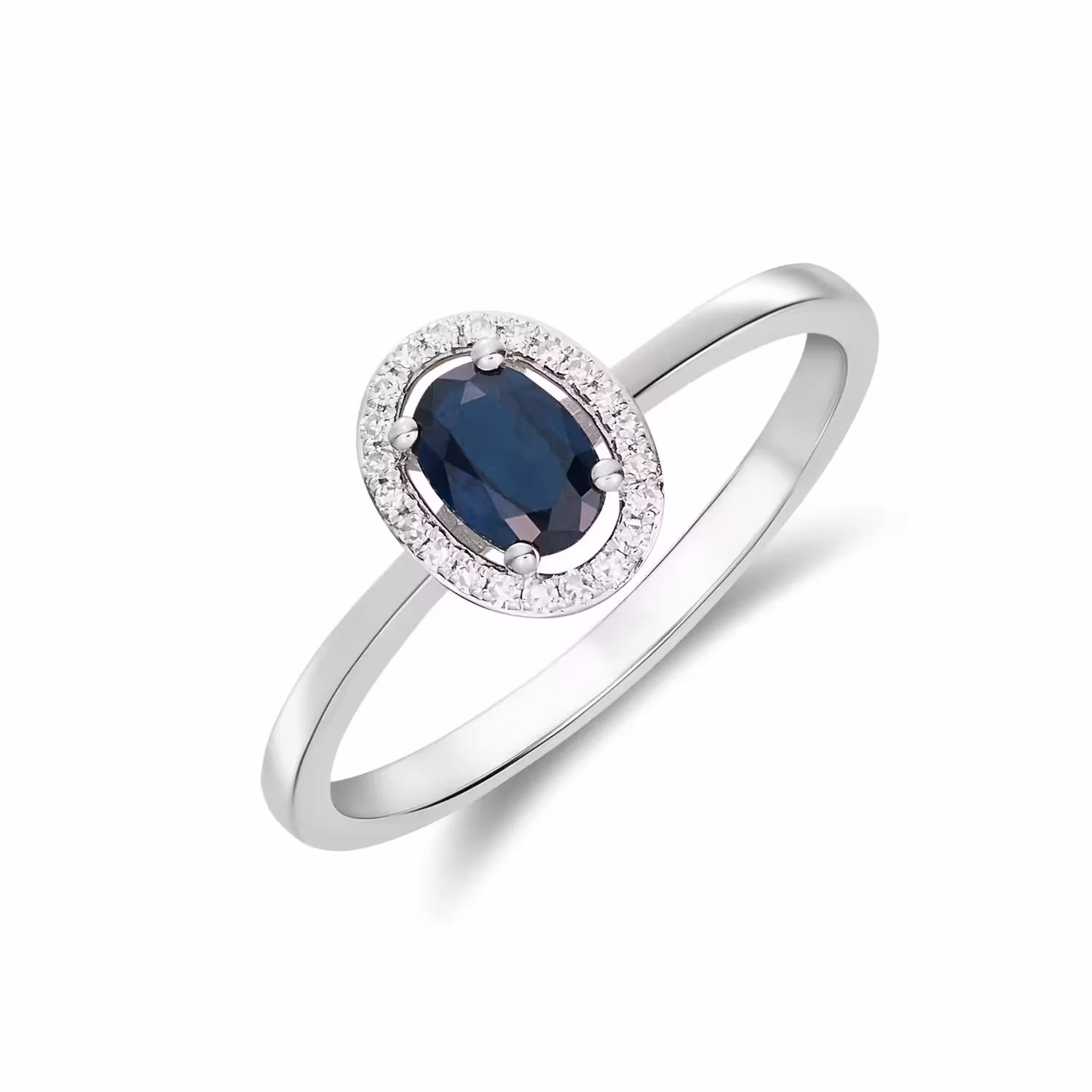 Pre-Owned 9ct White Gold Blue Sapphire & Diamond Halo Ring