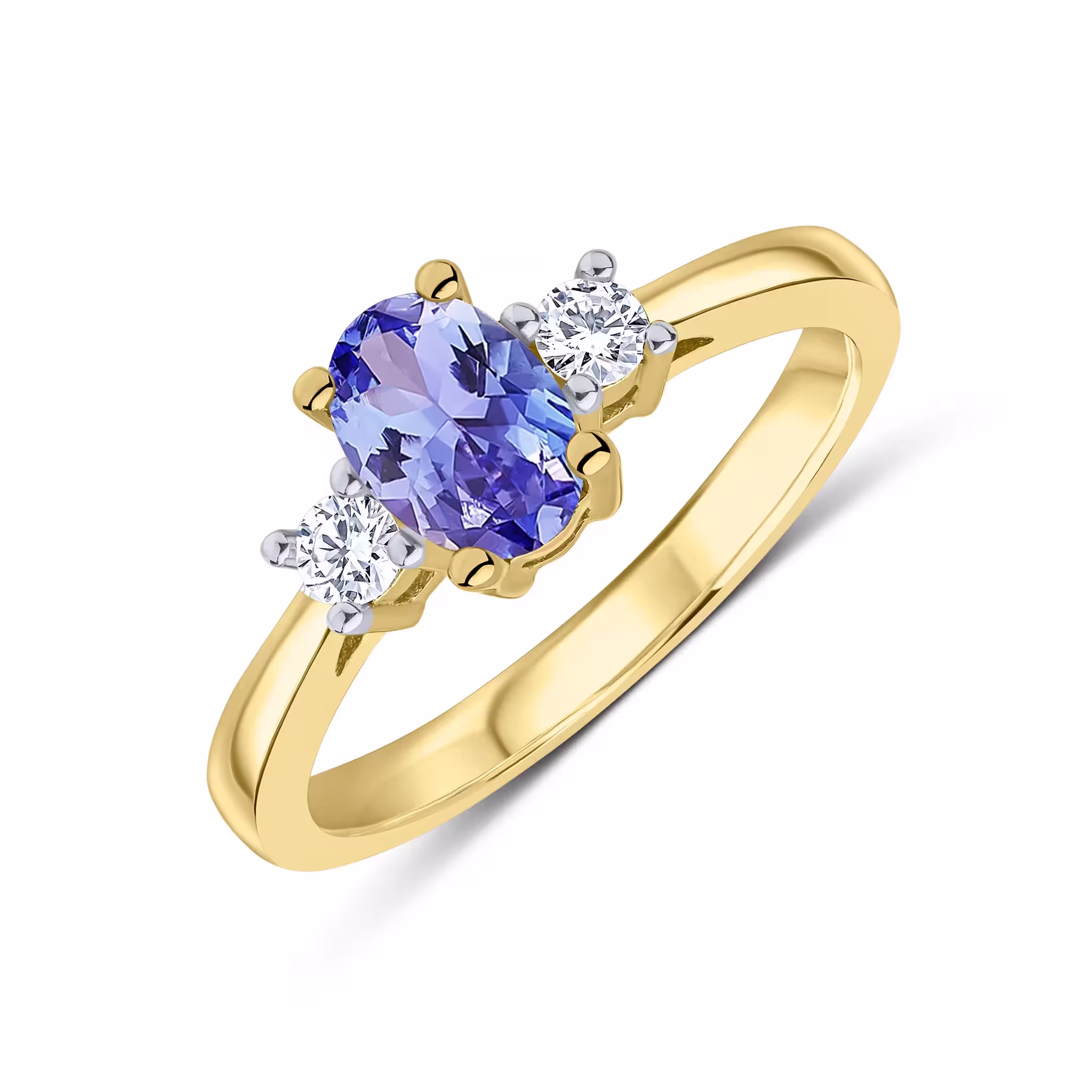 Pre-Owned 9ct Yellow Gold Oval Tanzanite & Diamond Three Stone Ring
