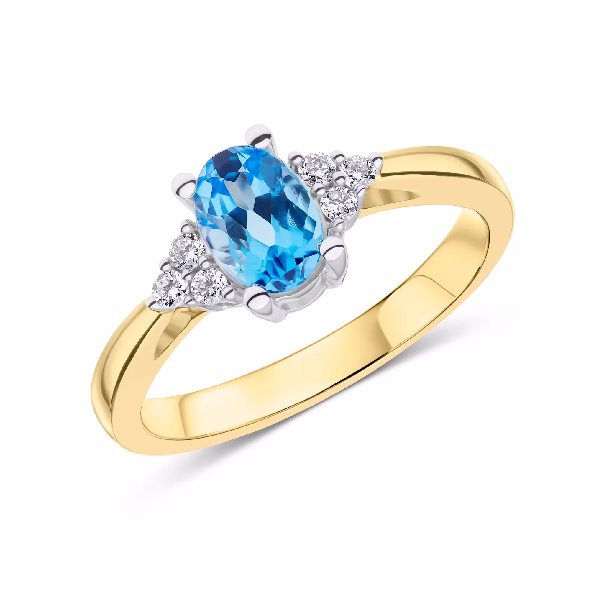 Pre-Owned 9ct Yellow Gold Swiss Blue Topaz & Diamond Trefoil Ring