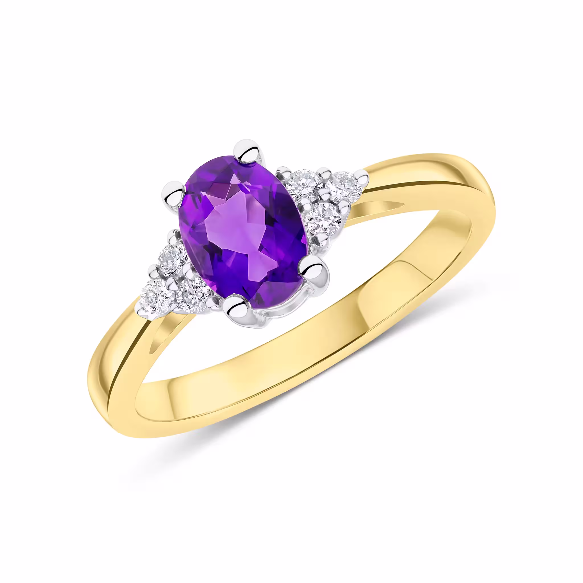 Pre-Owned 9ct Yellow Gold Amethyst & Diamond Trefoil Ring