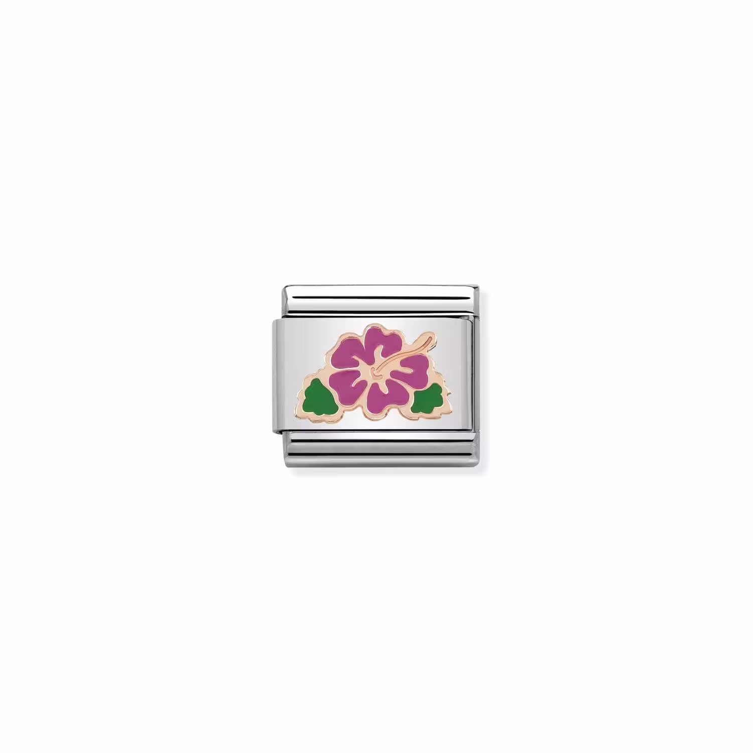 Fuchsia Hibiscus Flower in Rose Gold Nomination Composable Classic Link, Charm
