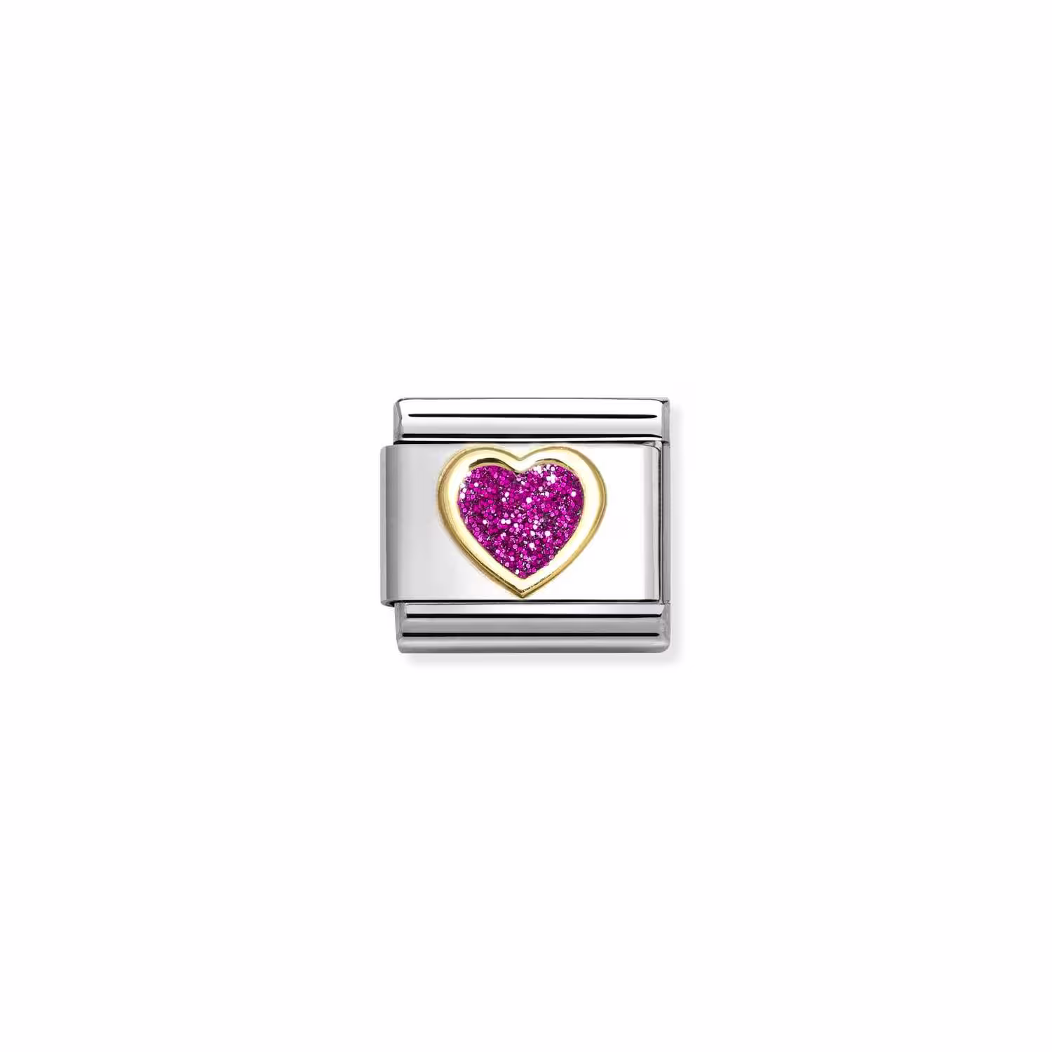 Fuchsia Glitter Heart in Yellow Gold Nomination Composable Classic Link, Charm