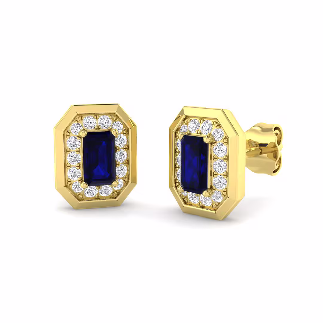Pre-Owned Blue Sapphire and Diamond Art Deco style earrings in 9ct Yellow Gold