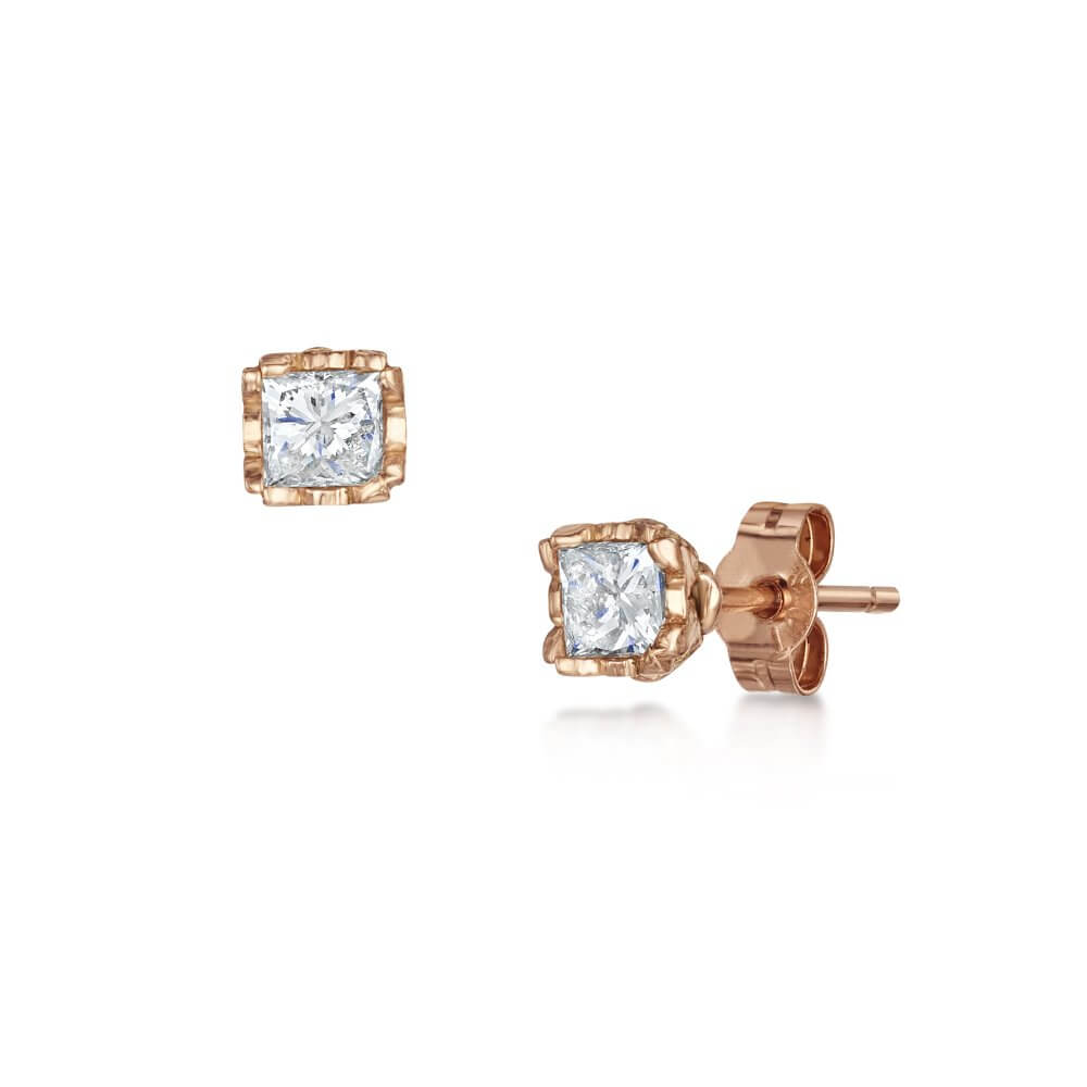 9ct Gold Princess Cut Diamond Signature Stud Earrings