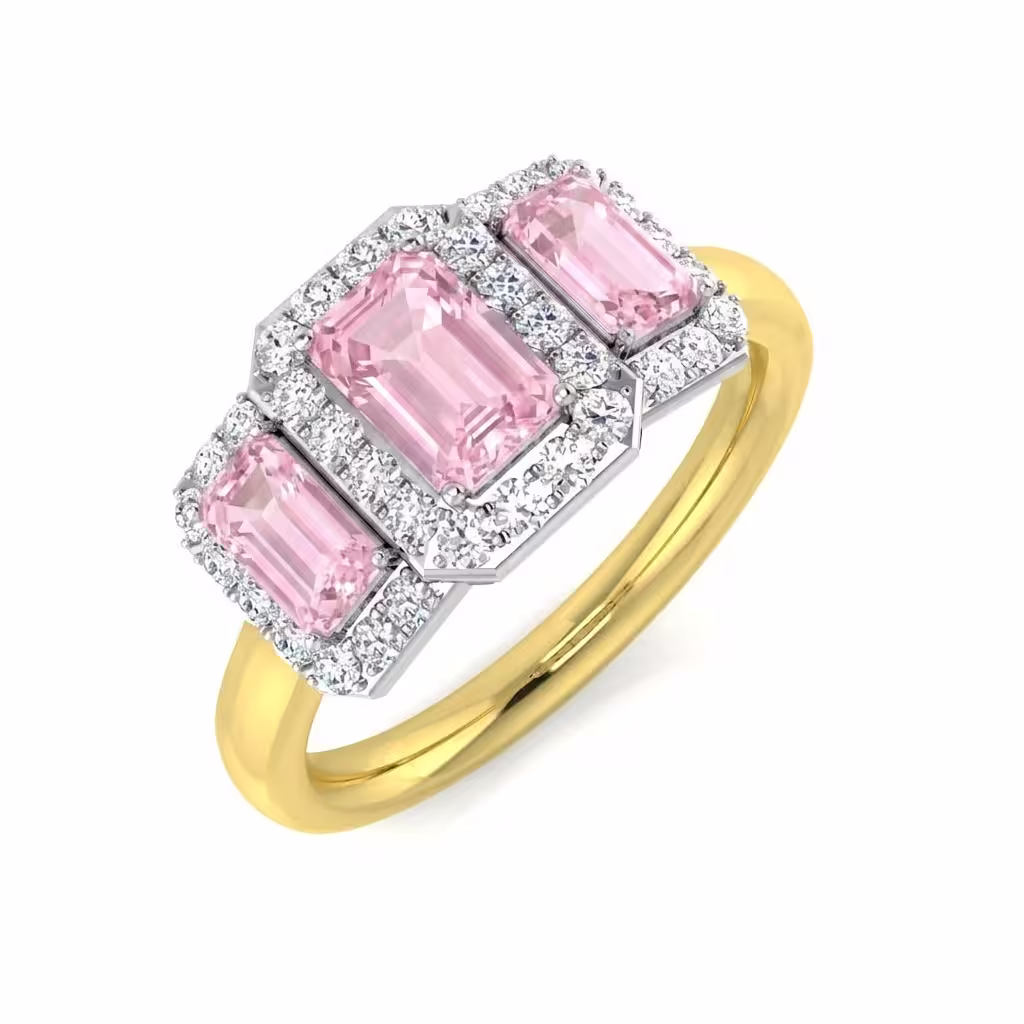 Pre-Owned 18ct Gold Pink Sapphire & Diamond Three Stone Ring