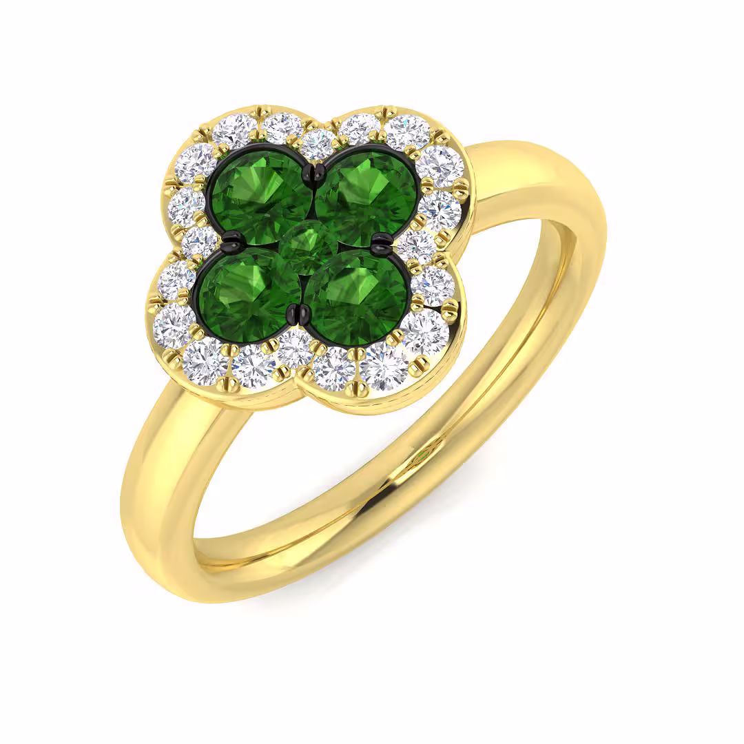 Pre-Owned 18ct Yellow Gold Tsavorite and Diamond Clover Style Ring