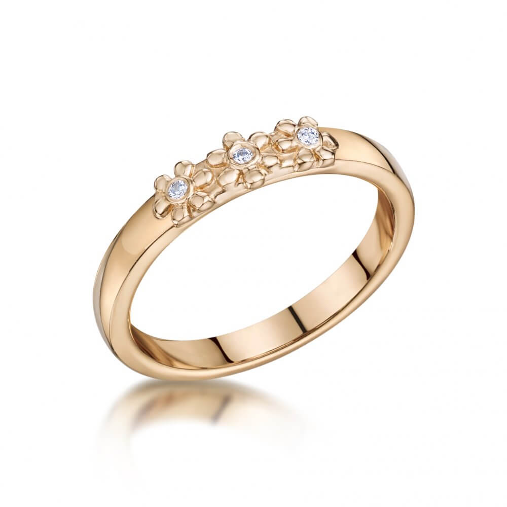 9ct Rose Gold Diamond Set Daisy Trilogy Ring
