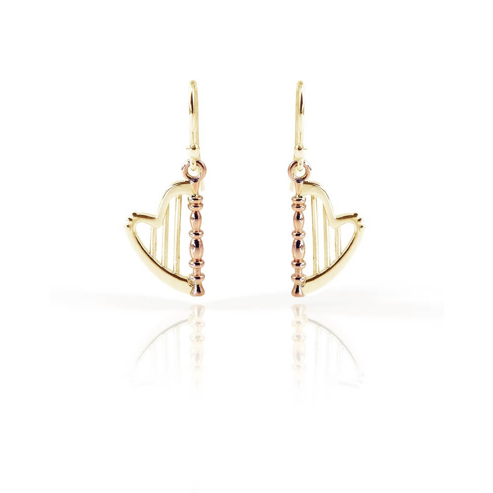 9ct Yellow & Rose Gold Celtic Harp Earrings