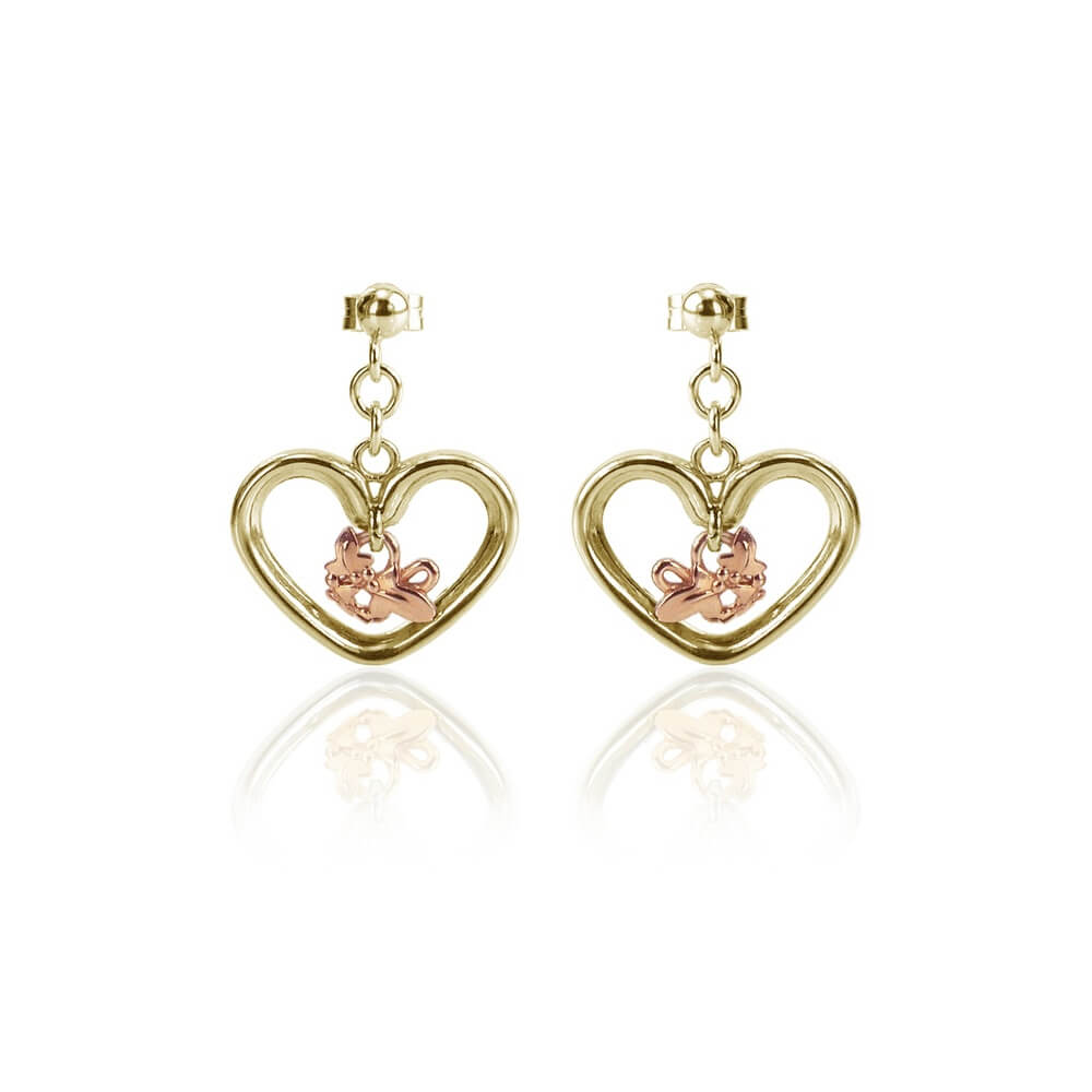9ct Yellow & Rose Gold Open Heart Ivy Earrings