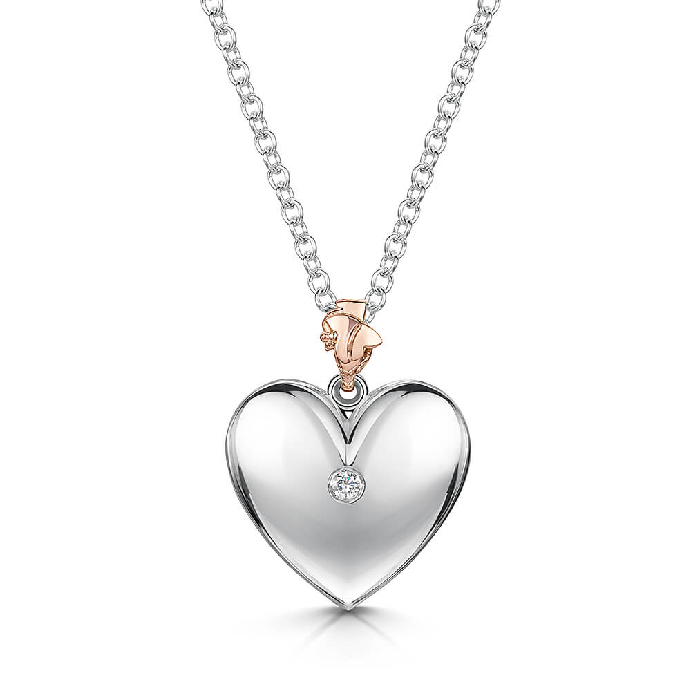 Silver & 9ct Rose Gold Heart with Diamond centre