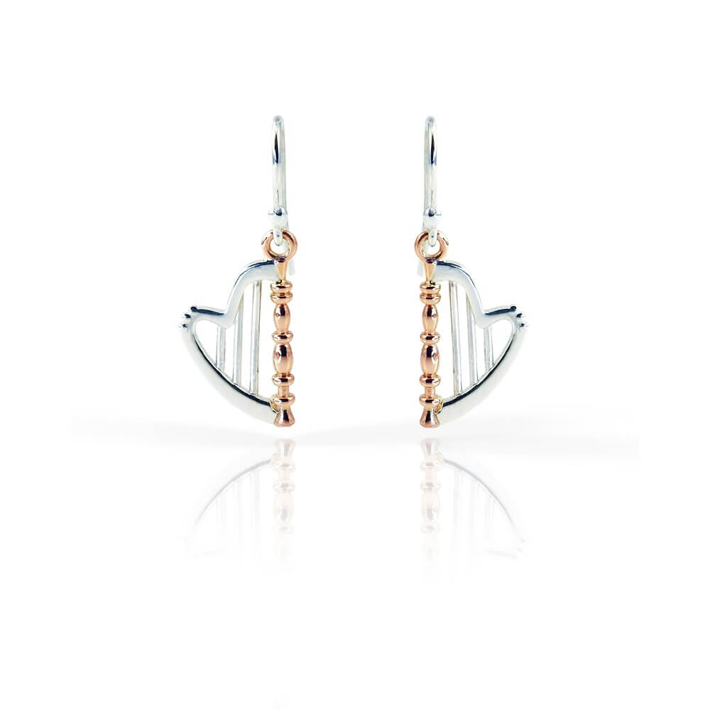 Silver & 9ct Rose Gold Celtic Harp Earrings