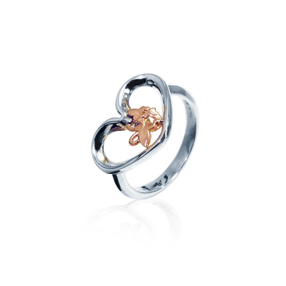 Silver & 9ct Rose Gold Open Heart Ivy Ring
